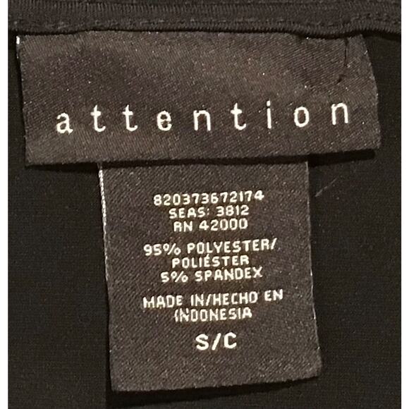 Attention Black Stretch Knit Knee Length V-Neck Dress ~ Size Small S - Picture 2 of 3